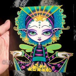 Myka Jelina Fairy Acrylic Painting Starling Rainbow Star Pixie Stick