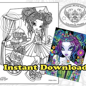 ミニキン スウィート トゥース - ライン アート - 即時ダウンロード - ぬり絵 - キャンディ フェアリー - 子供向けアート - 大きな目 - 誕生日の女の子 - プリンセス