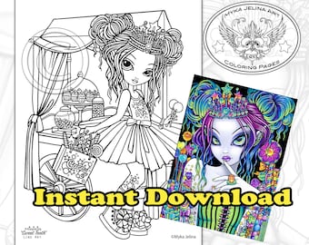 Minikin Sweet Tooth - Line Art - Instant Download - Coloring Page - Candy Fairy - Children Art - Big Eyed - Birthday Girl - Princess