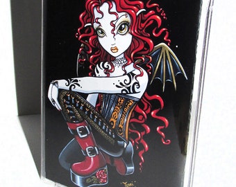 Terri Red Gothic Tattoo Fairy Vinyl Business Card ID Holder Myka Jelina Art