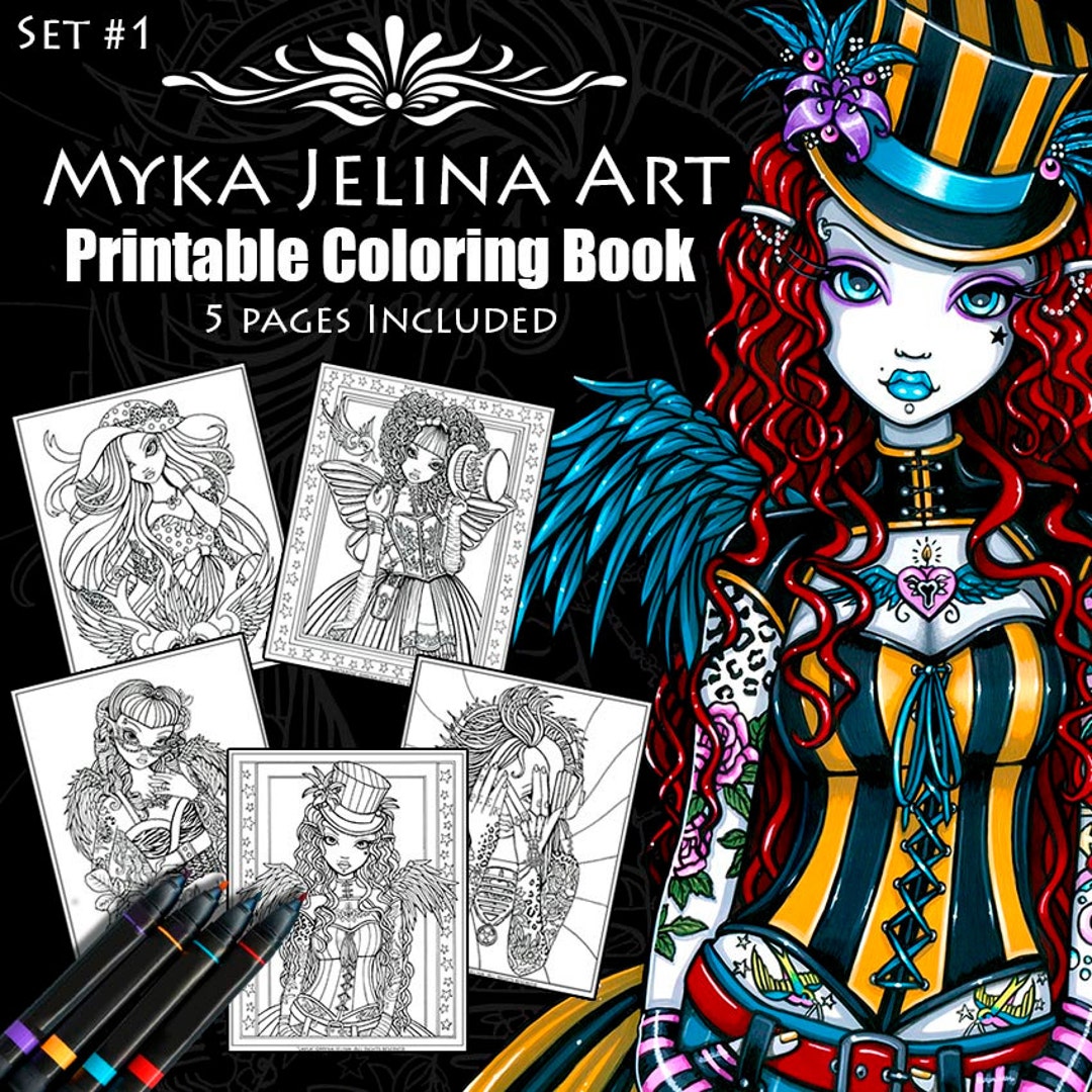 Set 1 Coloring Book Myka Jelina Art Fairy Coloring Book Fantasy Coloring  Pages Digital Download 5 Pages Line Work - Etsy