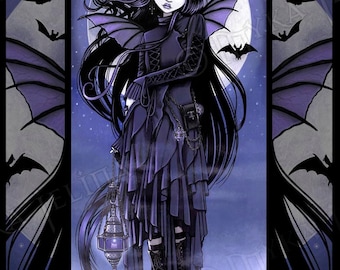 Morgan Signed Prints Gothic Vampire Bat Purple Moon Fairy