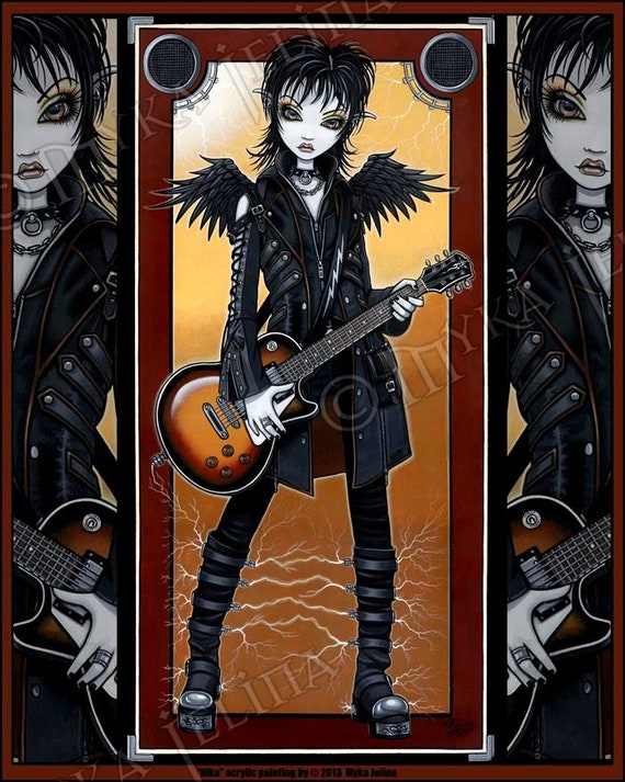 Nika Gothic Angel Rocker Chic Guitar Fairy Signed Fine Art Print