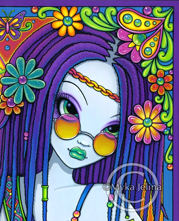 Good Vibes Musical Hippie Fantasy Signed Prints Guitar Boho