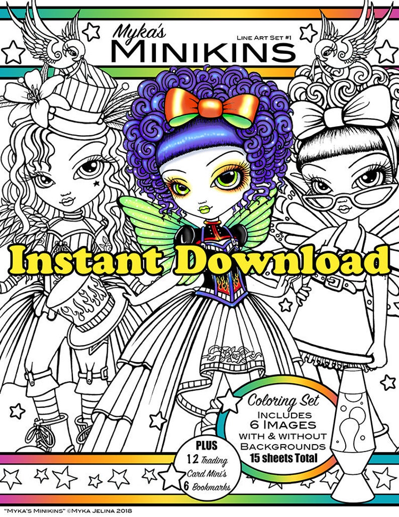 Download Set 1 Myka Minikins Line Art Instant Download Coloring Etsy