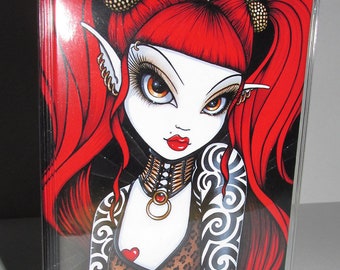 Terra Red Fairy Tattoo Fae Pigtails Vinyl Business Card Holder Myka Jelina Art