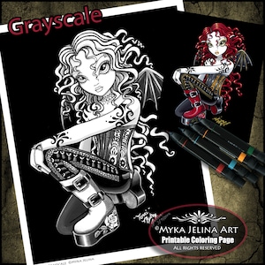 Gothic Tattoo Fairy Terri Grayscale Digital Download Coloring Page Myka Jelina Art