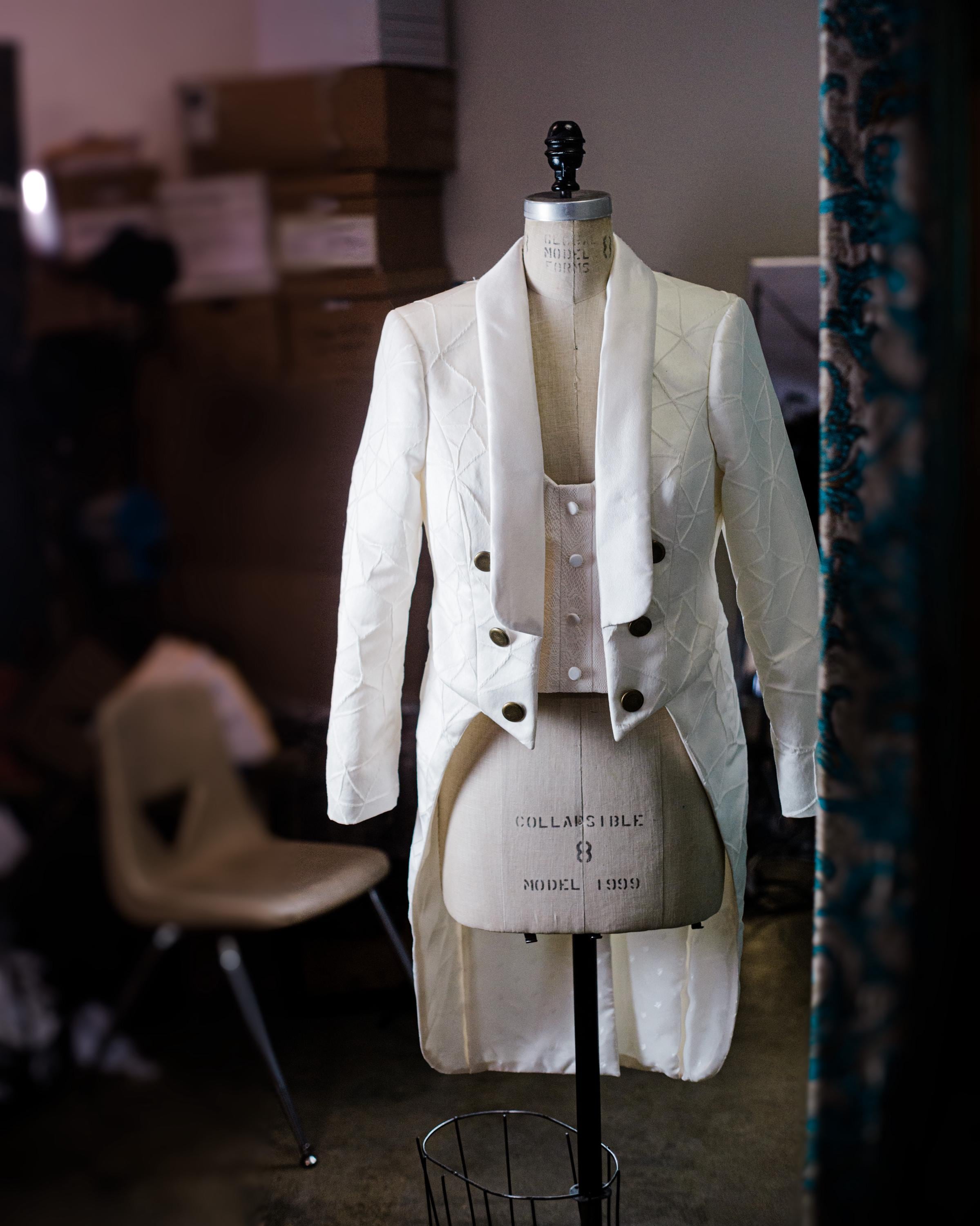 White Tailcoat Costume For Women - Size 14/16, Fancy Dress Satin Coat