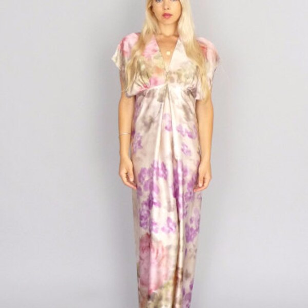FLORA: Kimono style silk gown ivory floral empire relaxed modern beach boho hippie wedding gown