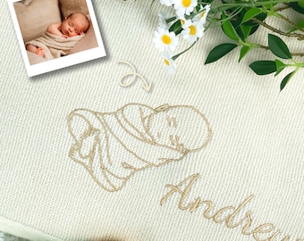Hand-Embroidered Baby Portrait Blanket: Personalized Cotton Keepsake