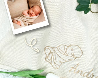 Hand-Embroidered Baby Portrait Blanket: Personalized Cotton Keepsake