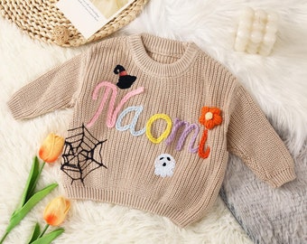 Personalized Halloween Baby Sweater: Embroidered Name, Custom Apparel