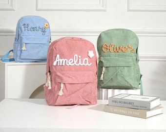 Personalized Toddler Backpack: Handmade Embroidered Corduroy School Bag