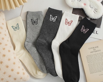 Custom Butterfly Embroidered Socks, Unisex Socks, Personalized Gift