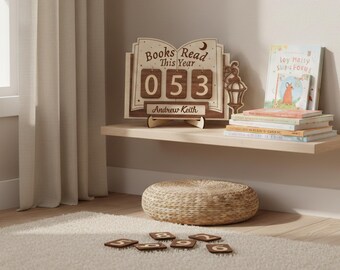 Personalized Wooden Book Tracker, Mini Bookshelf Decor, Reading Challenge