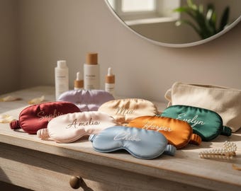 Personalized Embroidered Satin Sleep Mask, Custom Name Eye Mask, Bridesmaid Gift, Self-Care Accessory