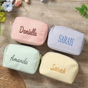 Bestickte Brautjungfer Make-up-Tasche, personalisierte Kosmetiktasche, Reise-Make-up-Tasche, benutzerdefinierte Kulturtasche, Geschenk für sie