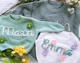 Hand-Embroidered Name Baby Sweater: Personalized Knit Clothes