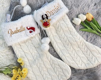 Calcetín navideño de punto personalizado, calcetín familiar bordado