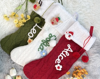 Calcetín navideño de punto personalizado, calcetines familiares bordados