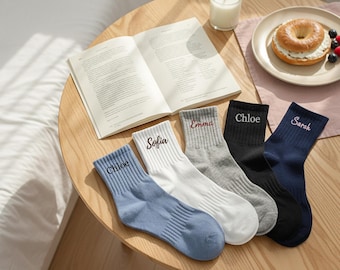 Custom Embroidered Name Socks – Personalized Cotton Socks Gift, Cozy Minimalist Style