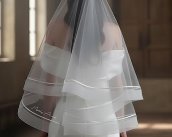 Custom Wedding Veil with Name, Personalized Embroidered Bridal Veil, Minimalist Tulle Veil