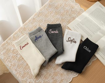 Custom Name Embroidered Socks – Personalized Cotton Socks Gift for Her & Him, Cozy Minimalist Style