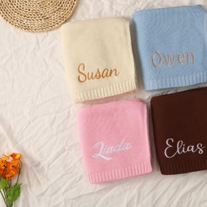 Custom Baby Blanket With Name, Embroidered knitted blanket, baby name personalized gift, Personalized Knit Baby Blanket newborn announcement