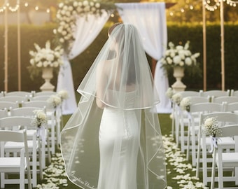Custom Wedding Veil with Name, Personalized Embroidered Bridal Veil, Minimalist Tulle Veil