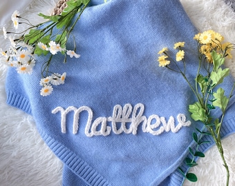 Personalized Baby Blanket: Embroidered Name, Soft Knit Stroller Blanket
