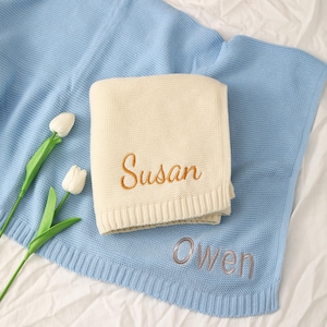 Baby Blanket With Name, Embroidered knitted blanket, Personalized Knit Baby Blanket newborn announcement