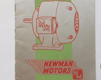 May include: A red and white illustration of an electric motor with the text "Newman Motors" and the logo "NM" in red on a green background.