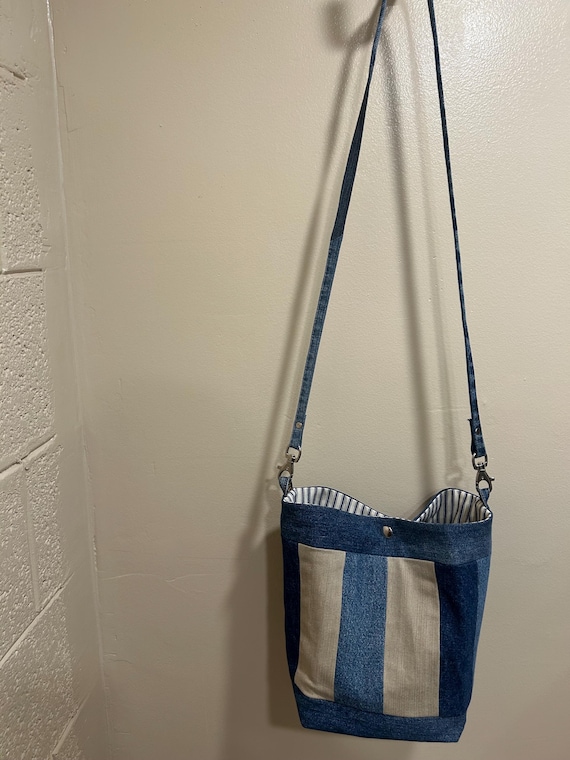 Denim upcycled stripe bag