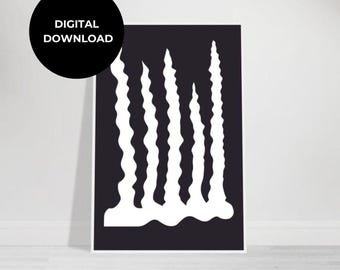 Arte digital abstrata psicodélica para impressão em casa, design minimalista em preto e branco, impressão de parede monocromática para decoração moderna de casa