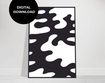 Arte de parede digital em preto e branco, design de pôster abstrato, decoração minimalista para casa, arte monocromática para impressão para qualquer ambiente