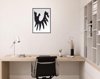 Framed Poster Wall Art, Abstract Black and White Design, Monochrome Minimalist Decor, Ready-to-Hang Artwork for Office or Home