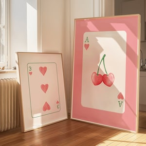 Zestaw kart do gry 2 szt. Wydruk, Wydruk asa kier, Wydruk sztuki ściennej wiśni, Wydruk asa, Różowy plakat asa kier, Wydruk cyfrowy, Wydruk wózka barowego