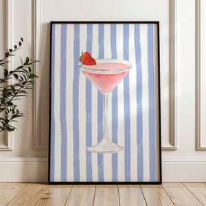 Wydruk Martini, Wydruk Truskawkowy Martini, Wydruk Artystyczny Wózka Barowego, Pobieranie Cyfrowe, Wydruk Artystyczny Koktajlowy, Wydruk Artystyczny Martini, Wystrój Wózka Barowego