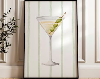Impresión artística de carrito de bar de Martini, decoración de pared de cócteles (descarga digital)