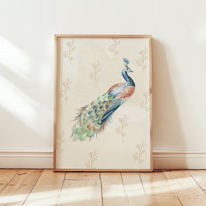 Vintage Peacock Wall Print, Floral Wall Art, Peacock Art, Vintage Peacock Art, Digital Wall Print, Bathroom Decor, Bedroom Decor, Wall Art