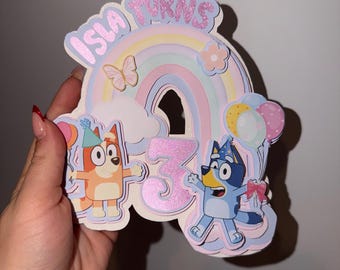 Bluey Custom Name Birthday Cake Topper, Party Decoration