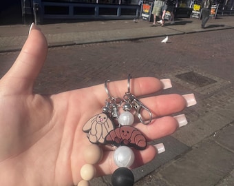 Silicone Jellycat Keyring: Bunny & Croissant Charm, Autism Fidget Toy