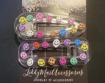 90's Inspired Smiley Face Resin Hair Clips, Set Of 2