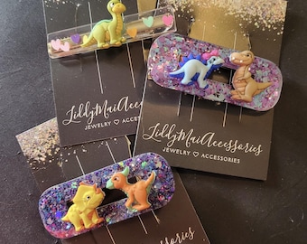 Sparkly Dinosaur Resin Hair Clips
