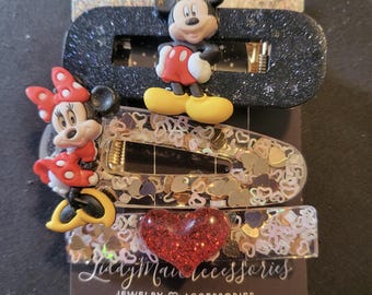 Minnie And Mickey Mouse Disney Resin Hair Clips
