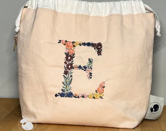 Personalized Custom Project Bag, Knitting, Crochet Project Bag, Floral Medium Drawstring Bag