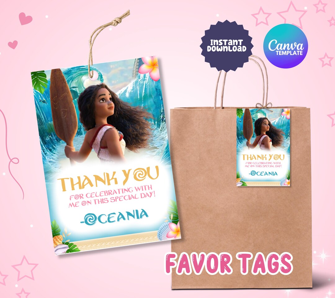 Editable Moana 2 Thank You Tags, Moana 2 Party Favor Thank You Tags ...