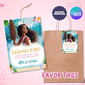 Editable Moana 2 Thank You tags, Moana 2 Party Favor Thank you tags, Moana 2 Thank you Tag Labels, Moana 2 Party Favor Tags, Canva