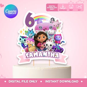 Topper per torta di compleanno stampabile di Gabby, Topper per torta stampabile della casa delle bambole, Topper per torta di compleanno della bambola di Gabby, Canva