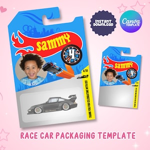 Bearbeitbare Rennwagen-Spielzeugverpackung, Rennwagen-Dankeschön-Tag-Vorlage, druckbare Rennwagen-Partybevorzugung, Spielzeugauto-Verpackungsvorlage